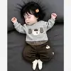 Conjunto de Ropa para Niños y Niñas 2026 Otoño Bebé Perro de Boca Grande Lindo Sudadera Pantalones Jogger de Patchwork a Cuadros Conjunto de Dos Piezas