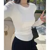 Camiseta Básica com Forro de Lã Derong para Mulheres no Outono e Inverno, Blusa Solta Grossa de Lã de Comprimento Médio com Fenda e Camiseta de Manga Longa por Dentro