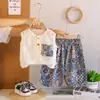 Conjunto de Roupa de Verão Estiloso Novo para Meninos e Meninas 2026, Roupas de Verão Tendência para Bebês, Conjunto de Duas Peças sem Mangas com Bolso para Crianças