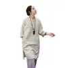 Novo Top Pulôver de Algodão e Linho Estilo Chinês com Mangas Médias para Mulheres, Novo Modelo Primavera 2026, Camisa de Comprimento Médio Botonada Estilo Nacional Retrô
