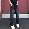 Jeans de hombre con dobladillo curvo estilo American high street, pantalones casuales holgados de moda para primavera y otoño, pantalones anchos geniales con retazos lavados