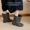 Botas retro de estilo ballet de cuero nuevo hasta media pantorrilla, botas cortas western europeas y americanas de cuero genuino, botas plisadas apiladas, botas Martin para mujer