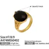 Anillo Abierto Estilo Lujo Ligero Transfronterizo Europeo y Americano con Goteo de Aceite Negro, Conjunto de Anillos Personalizados con Piedra de Ojo de Tigre, Acero Inoxidable Oro 18K