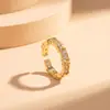 Anillo de Diamante Incrustado de Venta Caliente Transfronterizo para Mujer Europeo y Americano Abierto Ajustable Cobre Chapado en Oro Sensación de Alta Gama Adorno de Anillo para Dedo Joyería