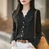 Cardigã de tricô moderno e estiloso com gola V e acabamento de renda solúvel em água, feminino, novo estilo 2026, casaco suéter fino, top
