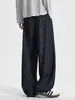 Jeans Vintage Lavado com Corte Curvo para Homens, Calças Casuais Largas Retas de Perna Larga para Primavera e Outono