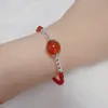 Pulseira Redonda de Ágata Vermelha Estilo Étnico Vintage Simples Exquisita Feminina Personalizada Versátil Toque de Luxo Clássica Criativa