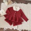 Outono e inverno meninas Natal contraste lapela suéter terno roupas de ano novo Um pêndulo jaqueta + Mao Mao shorts conjunto de 2 peças