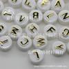 Pulsera de bricolaje con cuentas de acrílico de 6 x 10 mm, pintada a mano, con letras cuadradas de oro blanco, 100/bolsa