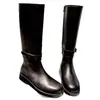Botas de mujer de alta calidad, botas altas, otoño e invierno, negras, cremallera interior, punta redonda, hebilla de cinturón, botas de montar, zapatos de mujer, botas de tacón plano de 3.5 cm