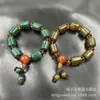 Pulsera de Cuentas Dzi del Tíbet para Hombres y Mujeres, Pulsera de Estilo Étnico Vintage con Patrón de Dragón Rojo y Amarillo, Cuentas Cilíndricas de Ágata Flor de Hielo de Tres Vías con Patrón de Dragón