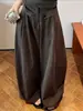 Pantalones casuales con sentido de diseño, buena caída, cintura alta, silueta, pantalones de pierna curva para mujer, otoño, estilo coreano, simples, holgados, pierna ancha, pantalones largos