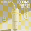 Taza Rompehielos de Alto Valor Termo de Gran Capacidad Jumbo 316 Portátil para el Hogar Taza con Asa de Dibujos Animados y Popote
