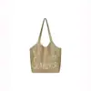 Bolso de mano tejido estilo rústico para mujer, bolsa de paja de verano con gran capacidad y bordado de letras, adecuado para ir al trabajo, de hombro y de mano