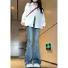 Jeans negros de microcampana talla grande para mujer 2024 nuevo otoño e invierno elásticos de cintura alta sueltos ajustados pantalones de herradura