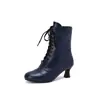 Botas Transfronterizas Punta Redonda con Cordones Estilo Europeo y Americano Botines Cortos para Mujer Talla Grande 7721