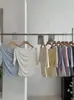 Camiseta Kekezoon de Lyocell Tencel con Cuello Drapeado y Mangas de Tres Cuartos, Nuevo Estilo de Verano, Corte Ajustado, Top de Manga Media 8224