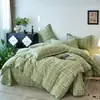 Juego de cuatro piezas de algodón 100% teñido en hilo, algodón lavado, cálido y suave, jacquard teñido en hilo de algodón puro fresco con rayas a cuadros sencillas
