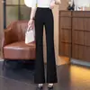 Calça Preta de Cintura Alta Pantalona Personalizada para Mulheres, Emagrecimento, Perna Reta, Fluida, Solta, para o Trabalho, Versátil, Calça Casual, Levemente Elástica