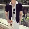 Novo suéter de verão manga curta cardigã masculino camisa POLO slim business camiseta cor contrastante comércio exterior atacado transfronteiriço