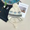 Chapéu Tricotado Jacquard com Bolas de Pelo Retrô, Chapéu de Lã Quente de Inverno com Forro de Fleece, Tranças, Proteção para Orelhas, Chapéu Trovão, Circunferência Craniana Grande, Rosto Pequeno