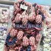 Nuevo moño de tela a cuadros rojos con bordes rizados, scrunchie de mezclilla, adecuado tanto para niños como para adultos
