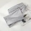 Pantalones de pijama de gasa de algodón puro para mujer para primavera y verano, Pantalones largos a cuadros simples para hombre, Pantalones holgados de talla grande para casa, Estilo fino