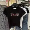 Camiseta Negra de Manga Corta Acolchada en los Hombros Estilo Retro Americano para Mujer Verano Nuevo Estilo Camiseta Top Corto Adelgazante Chica Popular
