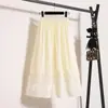 Vestido de verano para mujer talla grande para damas talla grande, estilo francés dulce de encaje calado línea A falda larga con cintura alta y dobladillo ancho