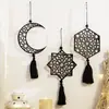 Artesanía de Madera Colgante Estrella Negra y Luna Hueca Nuevo Producto Transfronterizo Decoración de Pared para Hogar y Dormitorio Colgador Venta al por Mayor