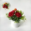 Artículos Populares Transfronterizos: Adornos de Planta en Maceta Pequeña de Cuerda de Cáñamo con Fruta Rojo Rosa, Decoración de Jardín y Patio, Decoraciones de Bonsái con Flores Artificiales y Plantas Verdes