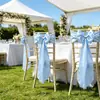Tela para respaldo de silla de satén de imitación al por mayor de fábrica, cinta de satén específica para hotel, lazo de banderola floral para respaldo de silla de banquete de bodas