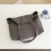 Bolsa Tote Xadrez Retrô Coreana 2025 Nova Coleção Primavera/Verão Estilo Preguiçoso para o Dia a Dia Ombro Grande Capacidade Bolsa de Lona para Estudantes