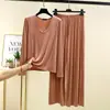 Traje de Pantalón Ancho de Manga Larga de Modal para Mujer, Nuevo Ropa de Casa, Pijama Delgado y Holgado, Conjunto de Dos Piezas