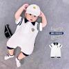 Verão Infantil Super Estilo Estrangeiro Estilo Coreano Estilo Preppy Menino e Menina Bebê Bonito Manga Curta Estilo Cavalheiro Roupas de Escalada Moderno