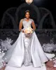 Nuevo Vestido de Novia de Comercio Exterior Blanco Puro Vestido de Novia para Novia Africana Vestido de Novia Sirena Falda de Cola de Pez Cola Desmontable