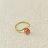 Anillo Redondo de Diamante Único de Moda de Lujo Ligero Europeo y Americano para Mujer, Temperamento Elegante, Anillo Personalizado de Acero de Titanio, Joyería para Mano de Mujer, Venta al por Mayor Transfronteriza