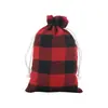 Bolsa de algodão xadrez de Natal da Amazon com bolso de cordão de linho embalagem de doces e presentes bolsa pequena de pano