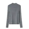 Lavable a máquina60 hilos Shimadzu 18 puntadas sin costuras de una sola pieza cuello semi-alto tejido de lana pura para mujer, capa base de otoño