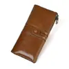 Cartera Larga Retro de Cuero Encerado al Aceite Europea y Americana Transfronteriza, Cartera de Piel de Vaca, Billetera para Monedas de Cuero Genuino Anti-Magnética Rfid, Portatarjetas de Visita