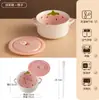 Tazón de cerámica para fideos instantáneos de dormitorio estudiantil con tapa transpirable, apto para microondas, lonchera portátil para sopa de fideos para trabajadores de oficina