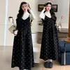 Mujeres Embarazadas Otoño Invierno Holgado Nuevo Estilo Coreano Dulce Floral Lana Flor Chaleco Vestido Capa Base Suéter de Punto Dulce Conjunto