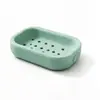 Caja de jabón de silicona hueca de color liso, jabonera rectangular multiagujero de drenaje, caja de almacenamiento de jabón para encimera de baño