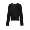 Cardigan de Encaje Fino Tejido de Punto Nuevo Primavera 2025 con Escote en V Profundo Top Puro Estilo Chica Picante