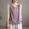 Pieza Única/Dos Piezas Algodón Lino Chaleco para Madre Tallas Grandes para Mujer Holgado Verano Nuevo Estilo Ropa Interior Sin Mangas Cubre Vientre Top