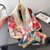 Lenço de Seda Grande Longo Estampado de Flores de Peônia Corte Primavera e Verão Xale de Viagem de Alta Qualidade Lenço Feminino Turban Protetor Solar