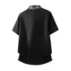 Camiseta de Manga Corta Estilo Retro Universitario Americano para Hombre, Camisa Polo de Verano Falsa de Dos Piezas con Parches a Cuadros para Parejas, de Manga Media
