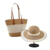 Bolsa Tote Feminina de Grande Capacidade para o Dia a Dia, com Acabamento de Luxo, Chapéu de Aba Larga Que Faz o Rosto Parecer Menor, Conjunto de Chapéu de Palha Inclui Chapéu de Palha