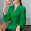 Camisa de Gasa Elegante y Moderna con Cinturón y Mangas Largas para Mujer, Color Sólido, Top Blusa con Diseño Cruzado, Nuevo Estilo Primavera y Otoño 2026