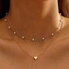 Collar con Colgante de Corazón de Perla de Imitación de Doble Capa de Joyería Transfronteriza Europea y Americana para Mujer, Pulsera Colgante Versátil de Múltiples Capas con Perlas